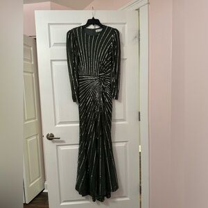 Mac Duggal Sequin Stripe Long Sleeve Sheath Gown